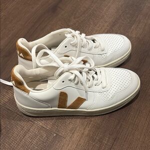 Veja White and Tan Sneakers